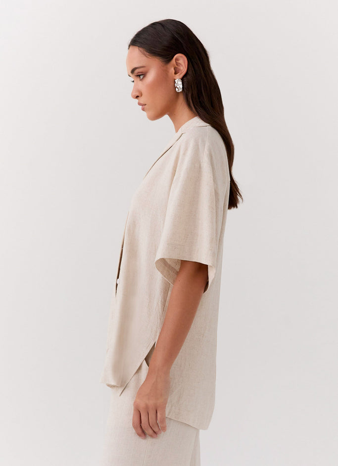 Roll With Me Linen Oversized Shirt - Oatmeal
