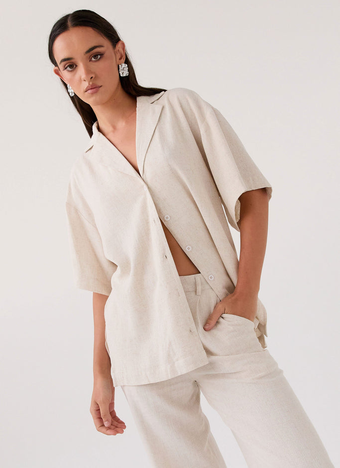 Roll With Me Linen Oversized Shirt - Oatmeal