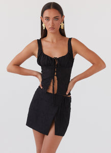 Bianka Wrap Mini Skirt - Black Petal