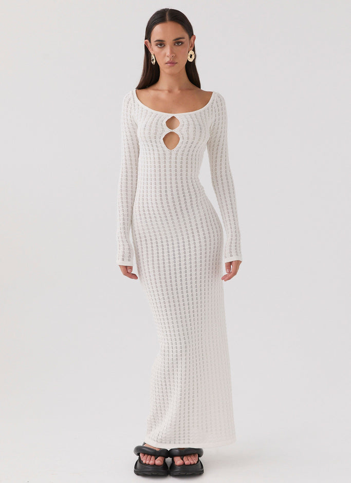 Crystal Cascade Knit Maxi Dress - White