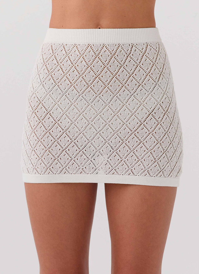 Prairie Petal Knit Mini Skirt - White