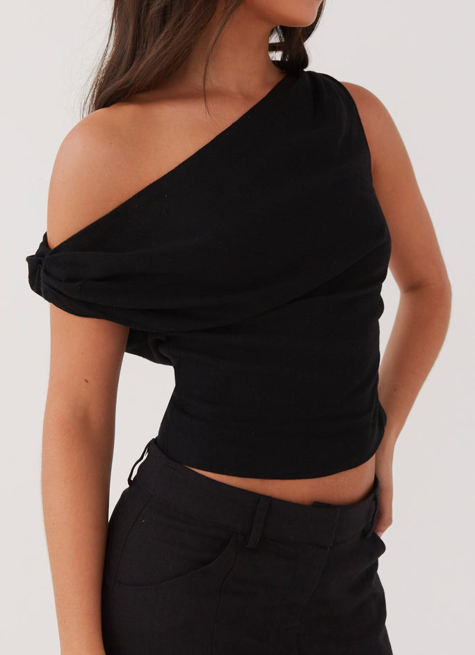 Marissa Linen One Shoulder Top - Black