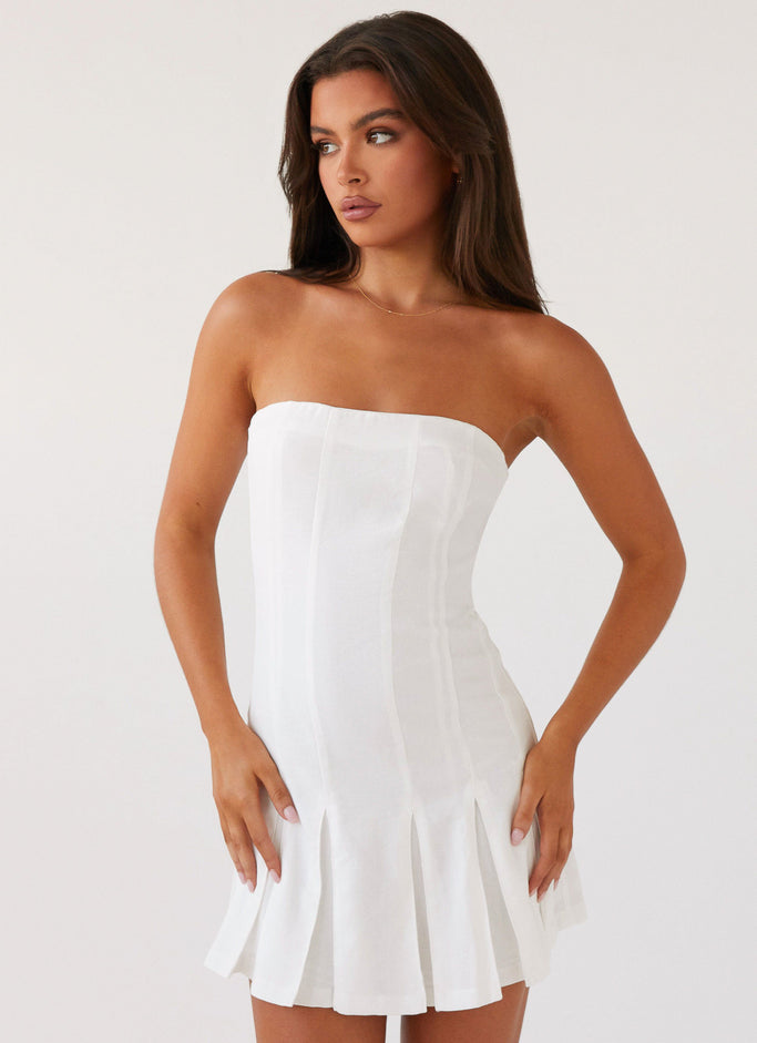 Saving Hearts Linen Mini Dress - White