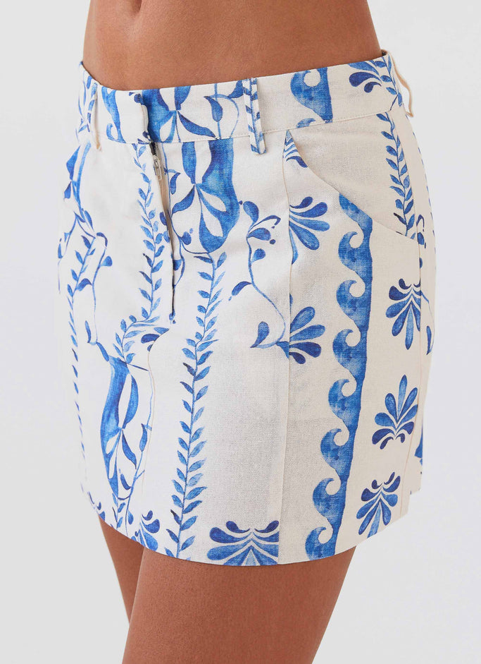 Marissa Linen Mini Skirt - Floral Wave