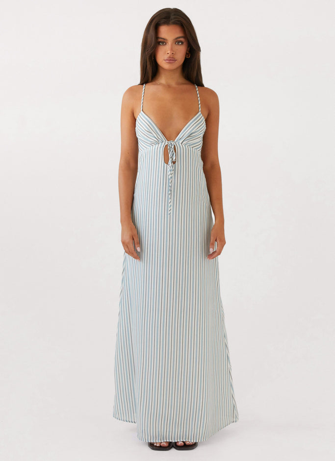 Flora Linen Maxi Dress - Blue Choc Stripe