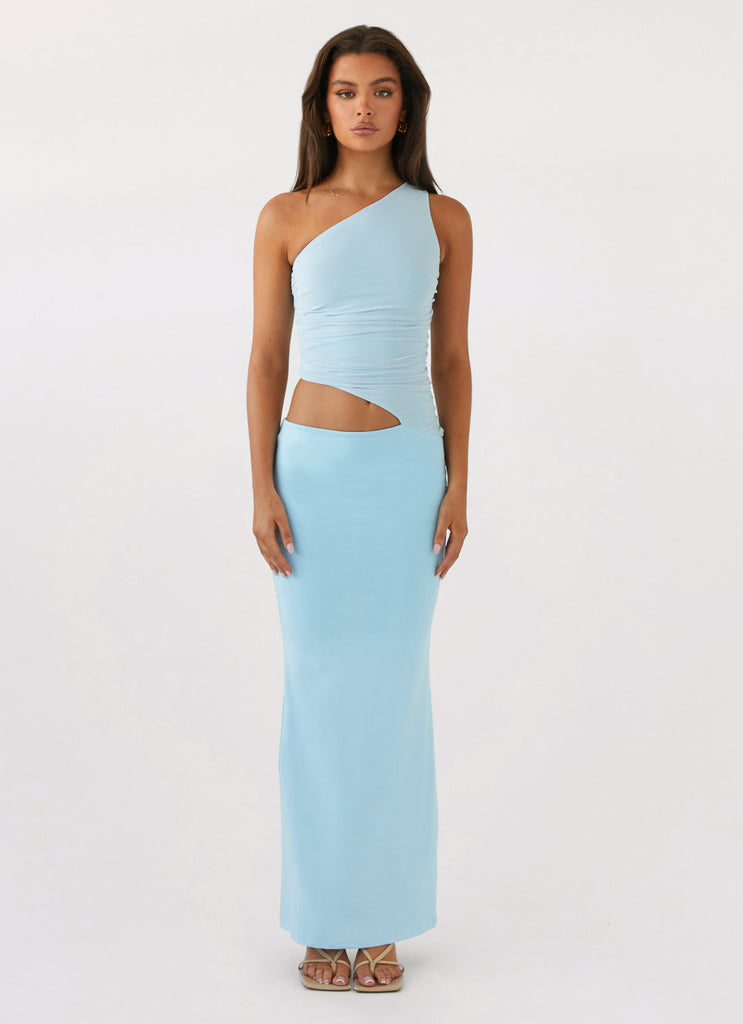 Seranella One Shoulder Maxi Dress - Sky Blue Peppermayo Seranella One Shoulder Maxi Dress - Sky Blue Peppermayo