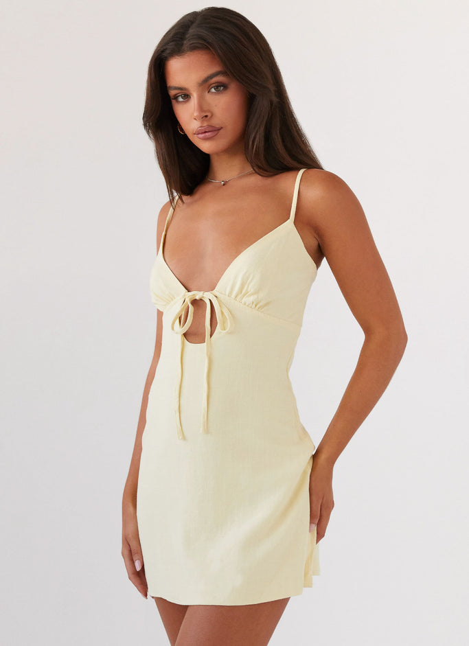 Flora Linen Mini Dress - Lemon