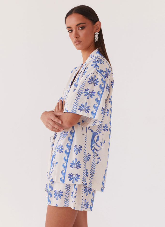 Sweet Relief Linen Oversized Shirt - Floral Wave