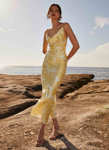 Coastal Escape Satin Maxi Dress - Daffodil