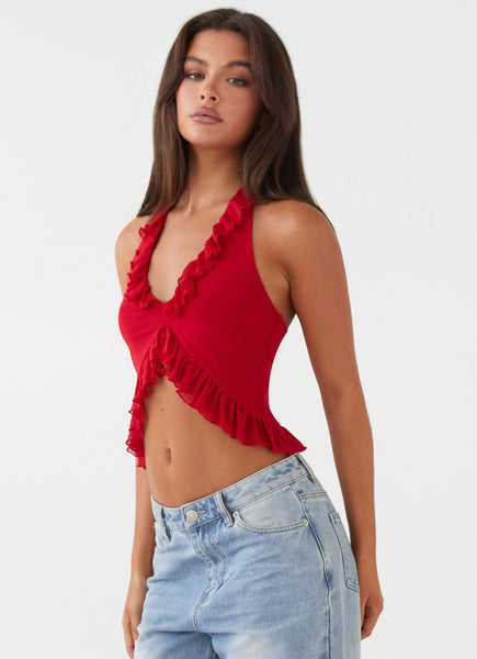 専用　　sheller stitch hem frill tops red stitch hem frill tops 赤