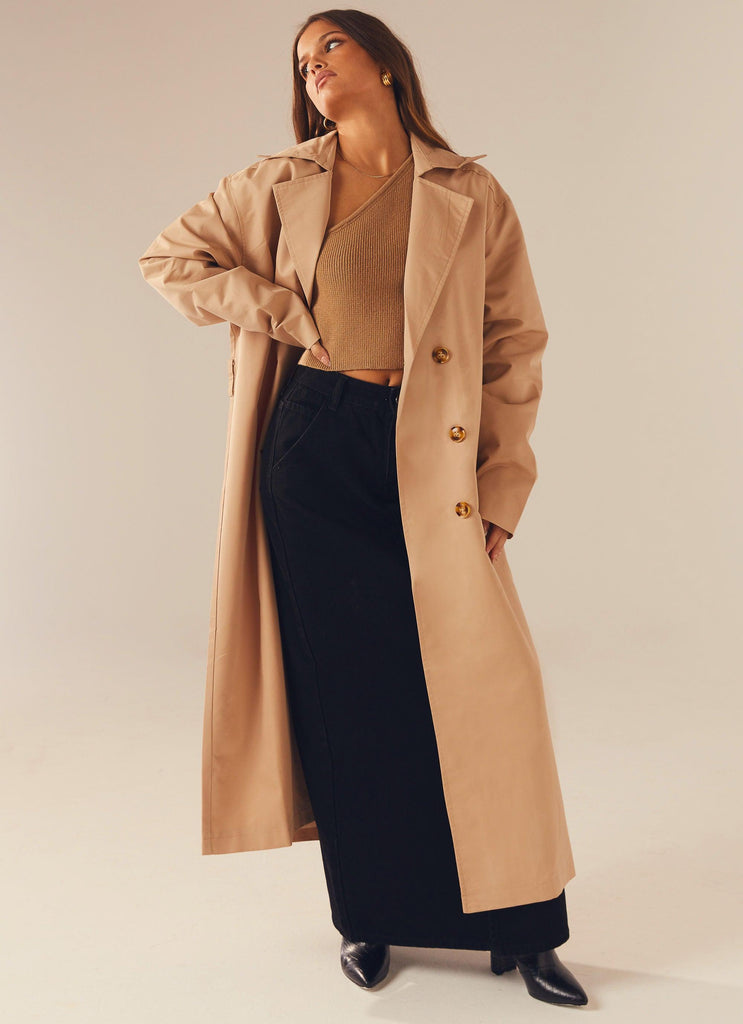 Hide and Chic Longline Trench Coat - Tan - Peppermayo