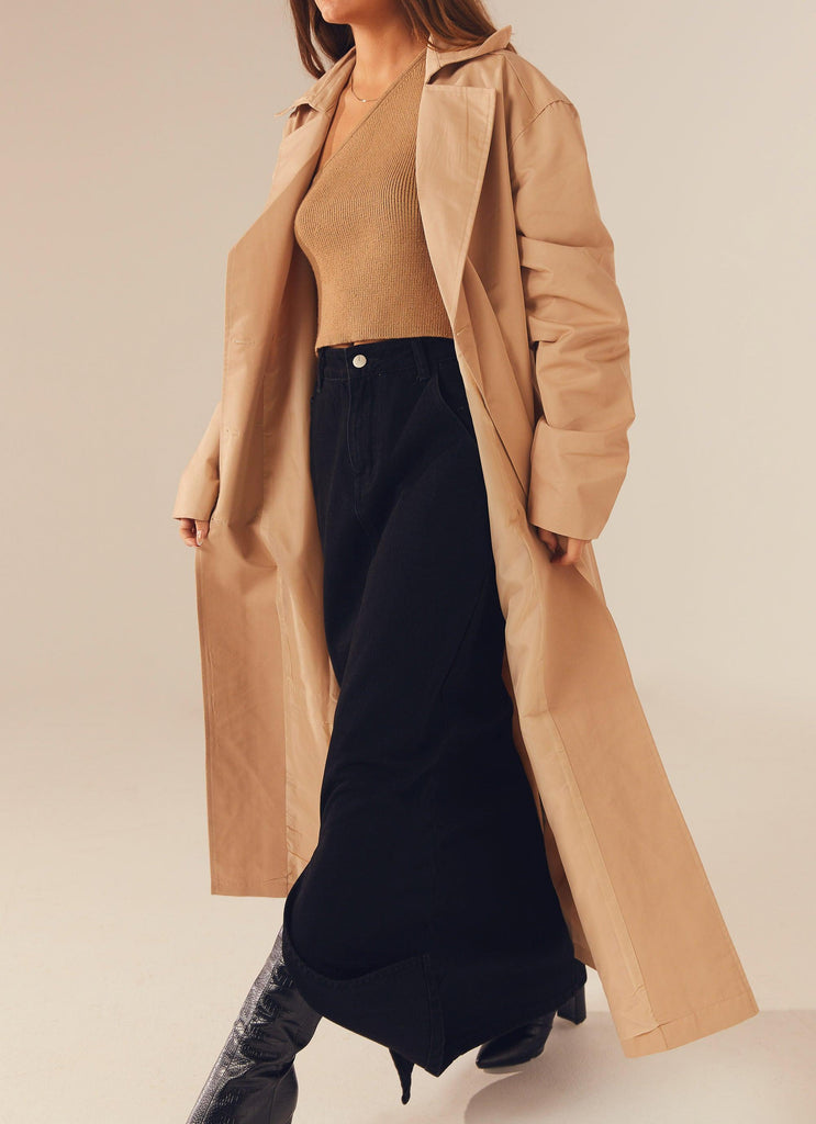 Hide and Chic Longline Trench Coat - Tan - Peppermayo