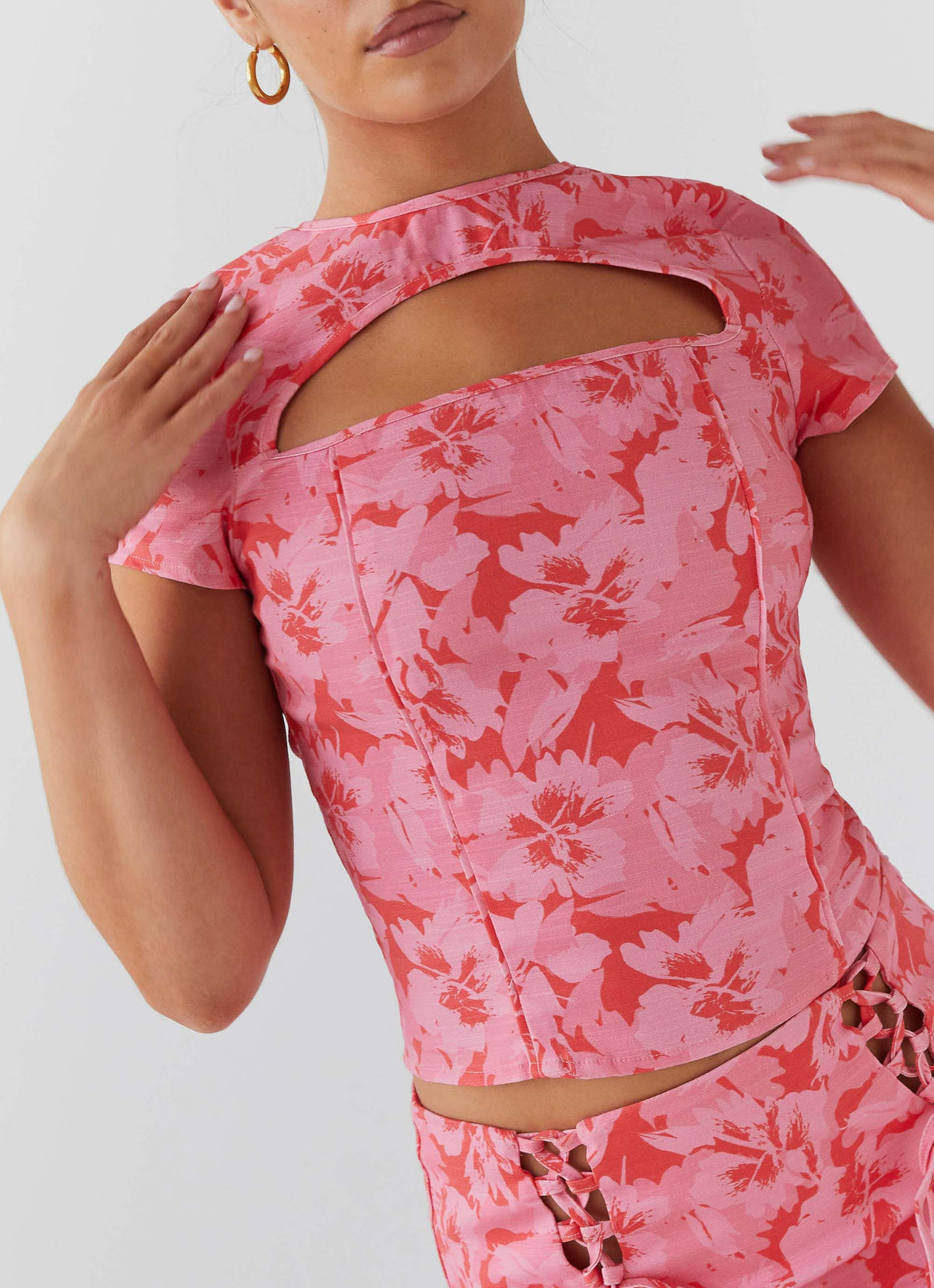 Take a Sip Tie Crop Top - Cherry Blossom