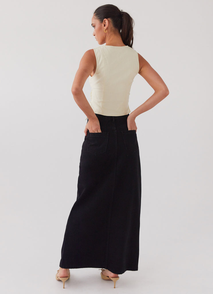 Topshop denim maxi skirt with side split in dirty wash black | ASOS