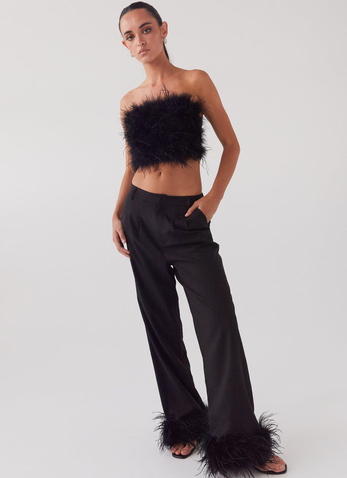 The Night Is Ours Feather Crop Top - Black