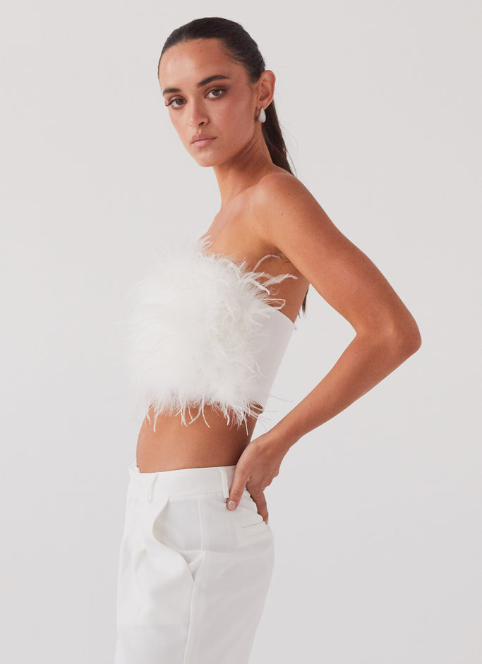 The Night Is Ours Feather Crop Top - White