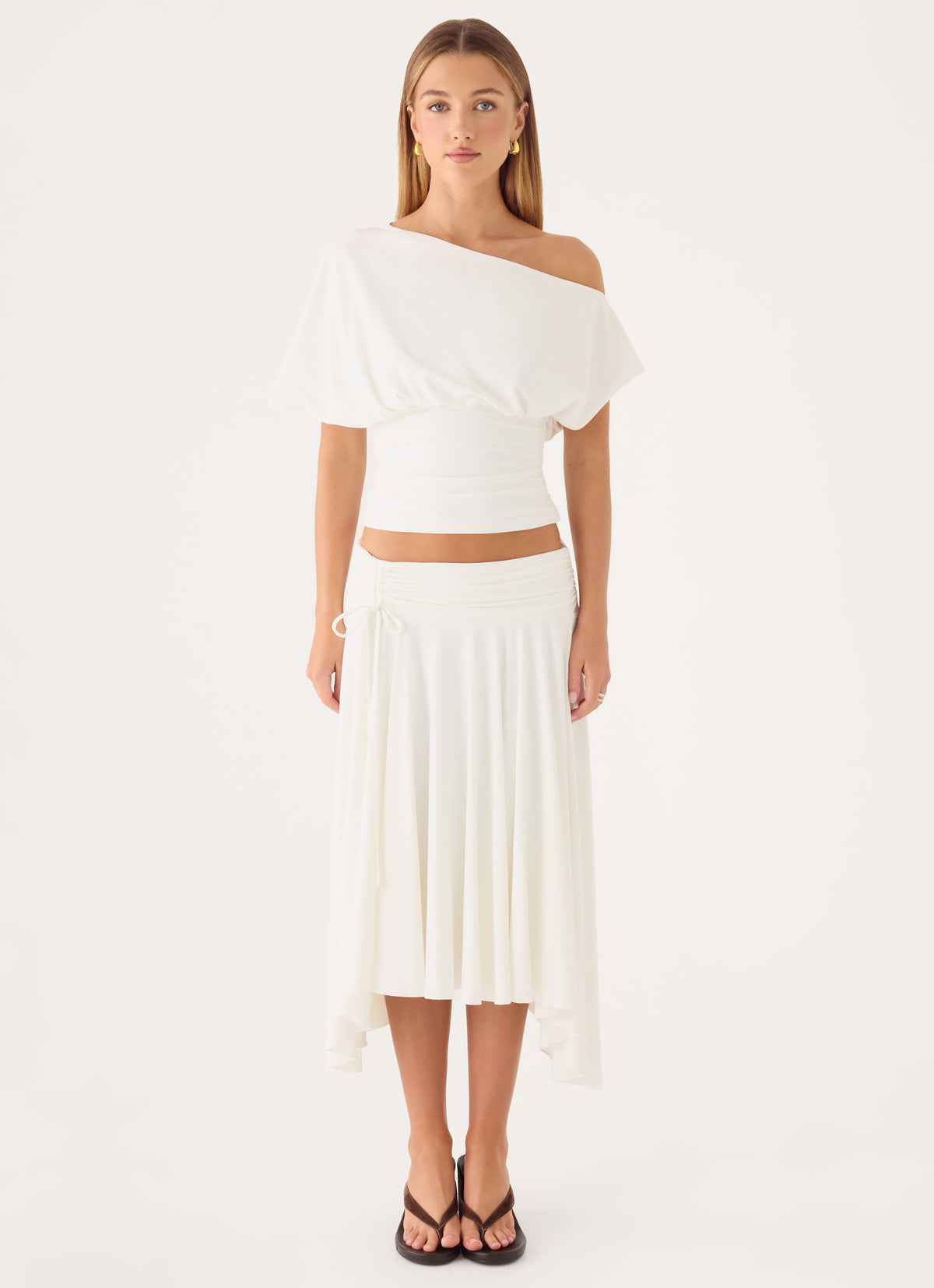 Perrie Asymmetrical Midi Skirt - Cloud Dancer