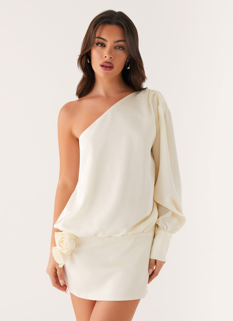 Pippie One Shoulder Mini Dress Ivory – Peppermayo