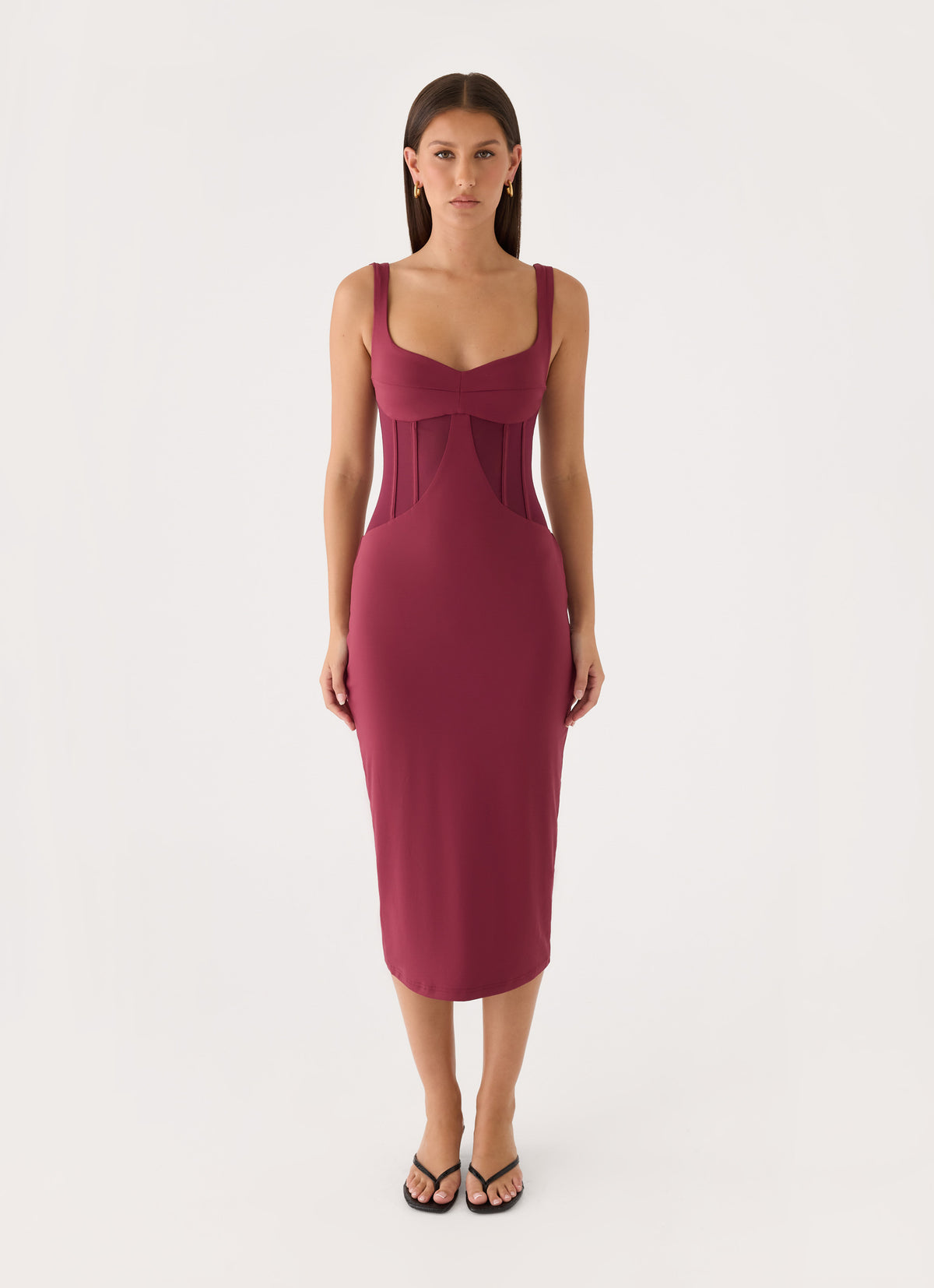 Plaise Corset Long Midi Dress - Burgundy