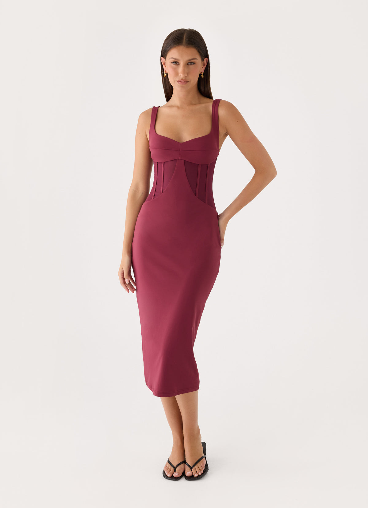 Plaise Corset Long Midi Dress - Burgundy