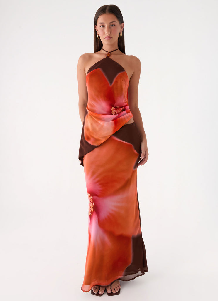 Plot Twist Maxi Skirt - Chocolate Blossom