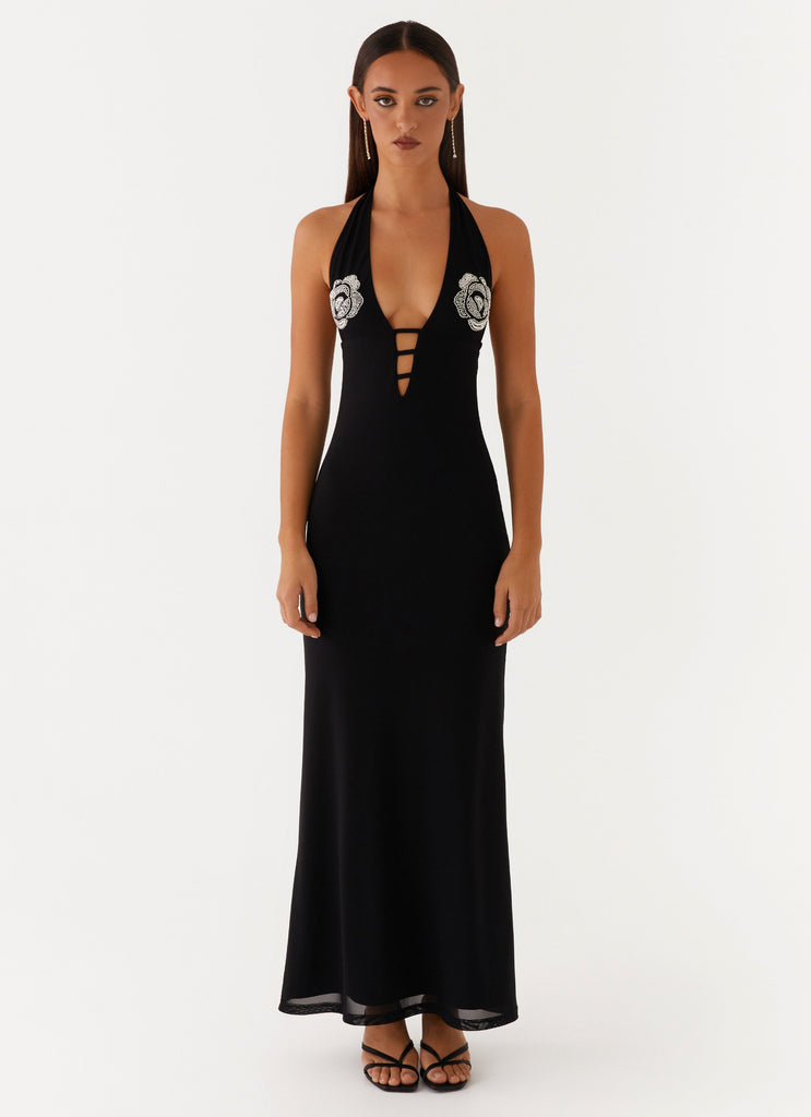 Polina Beaded Halterneck Maxi Dress - Black