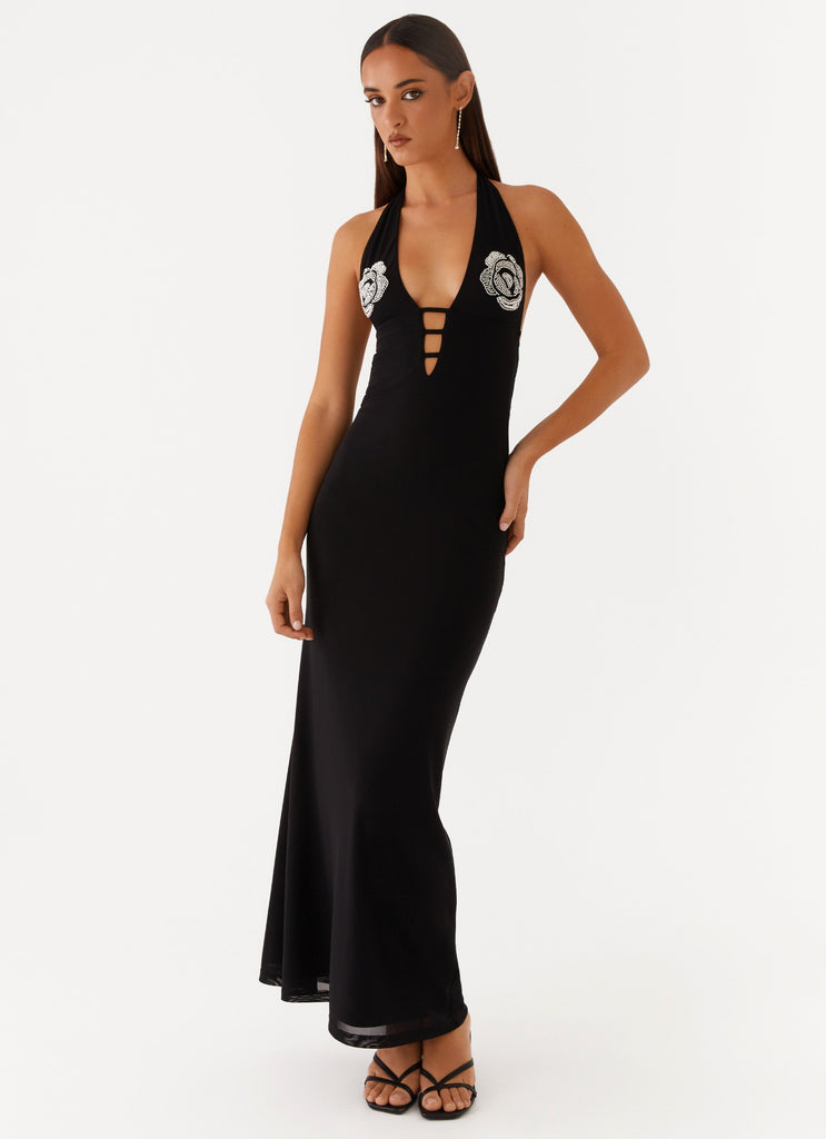 Polina Beaded Haltherneck Maxi Dress - Black