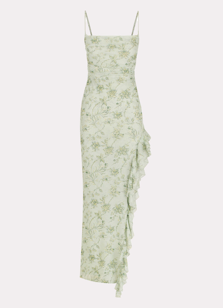 Womens Princessa Maxi Dress in the colour Sage Floral in front of a light grey background