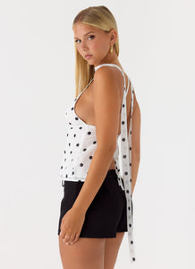 Quiero Backless Top - White Polka Dot