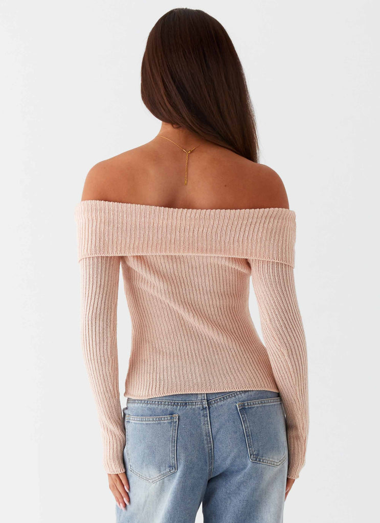 Womens Rina Long Sleeve Knit Top in the colour Blush in front of a light grey background