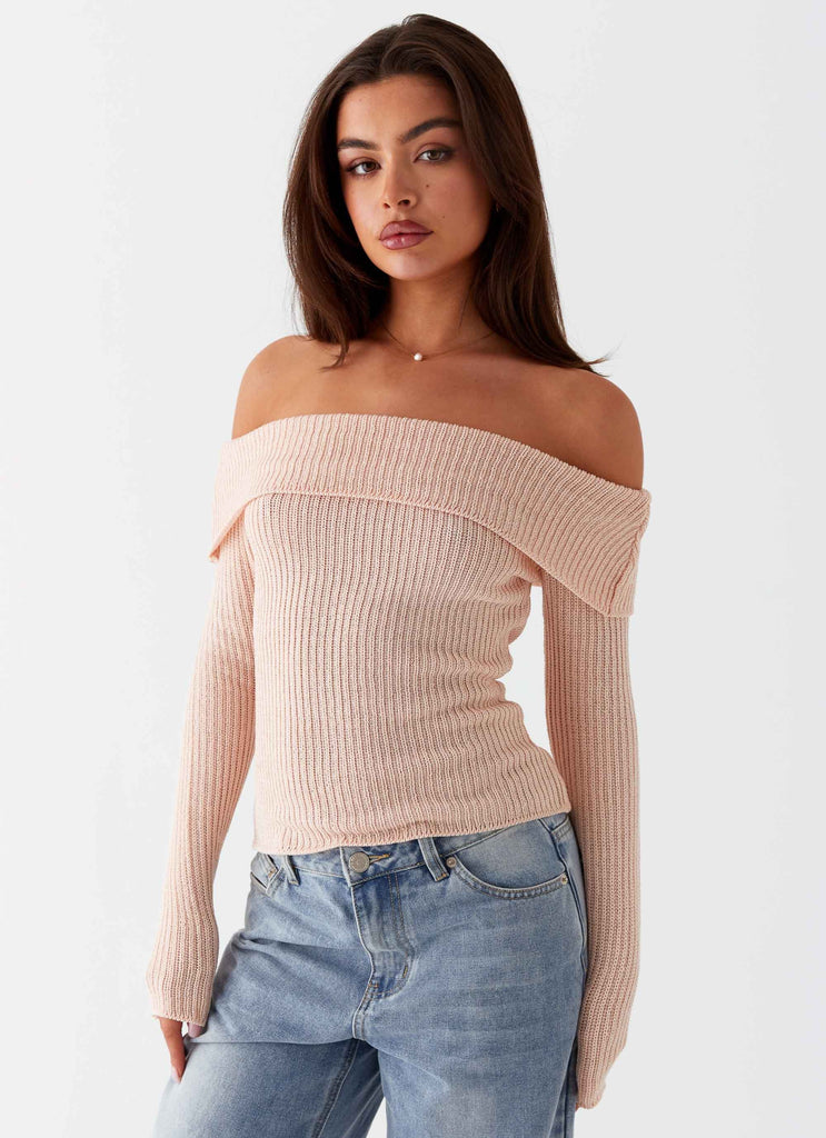 Womens Rina Long Sleeve Knit Top in the colour Blush in front of a light grey background