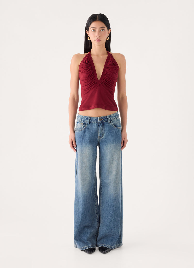 Raffita Ruched Halter Top - Maroon