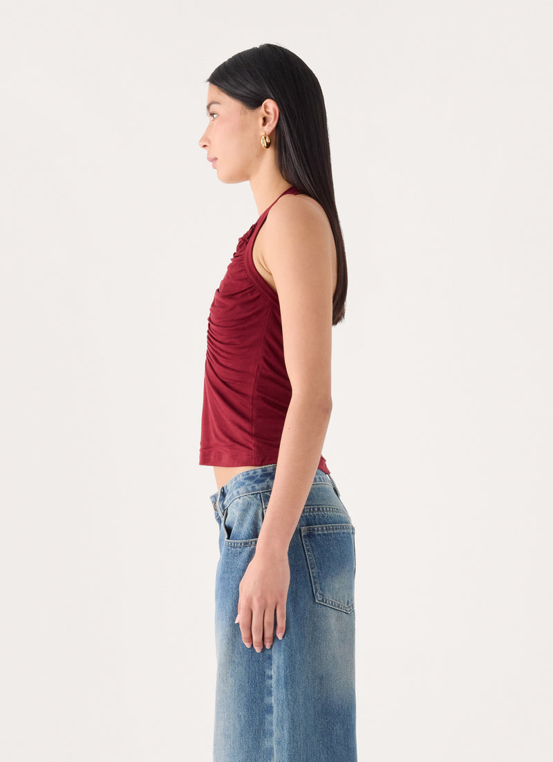 Raffita Ruched Halter Top - Maroon