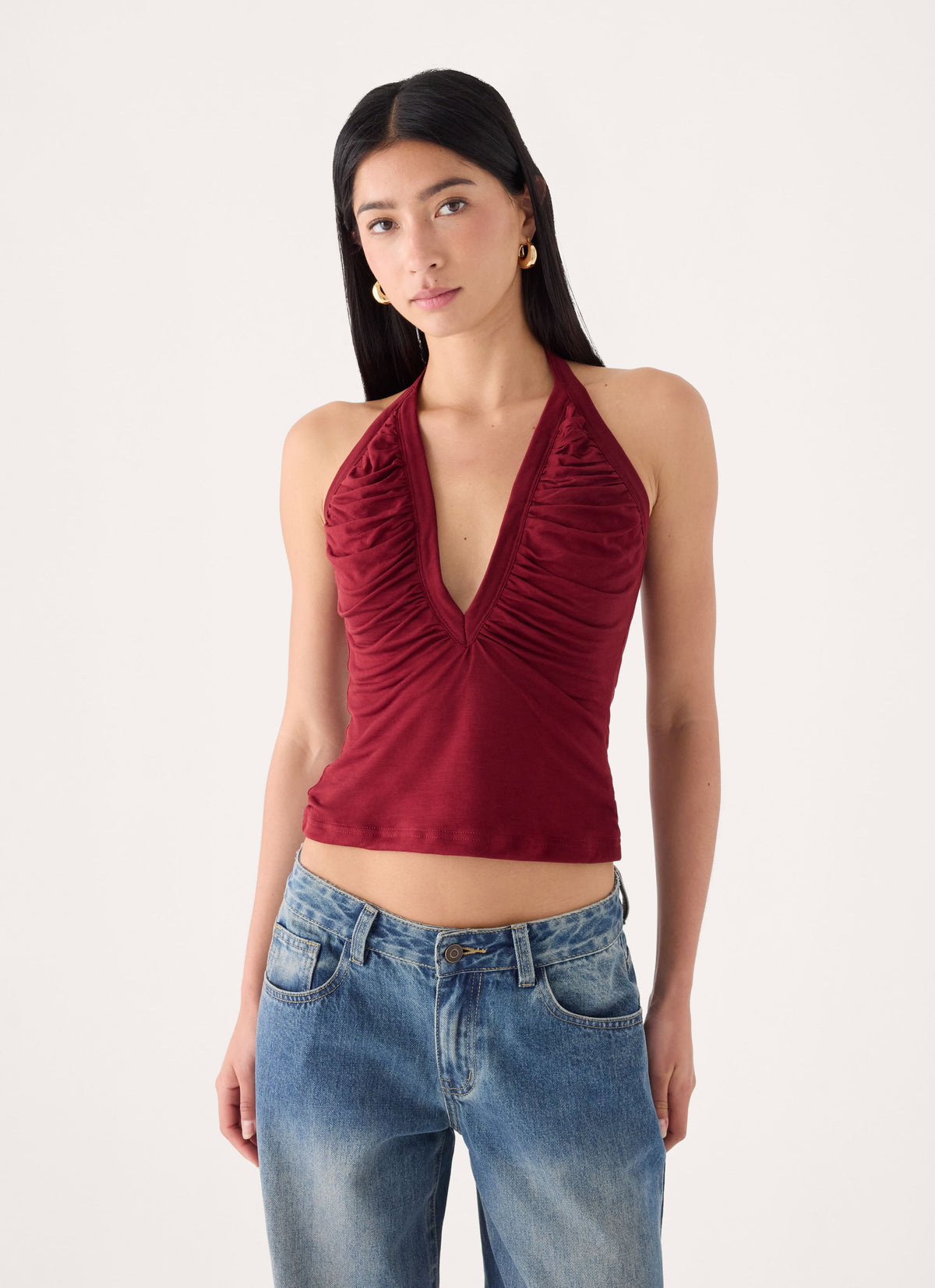 Raffita Ruched Halter Top - Maroon