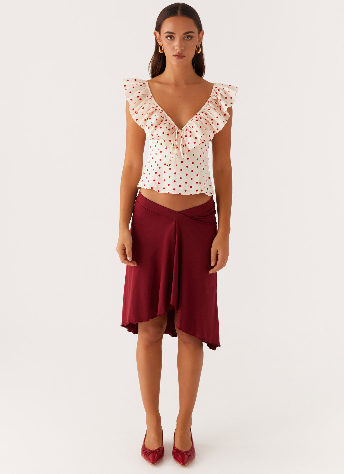 Regan Ruffle Top - Red Polka Dot