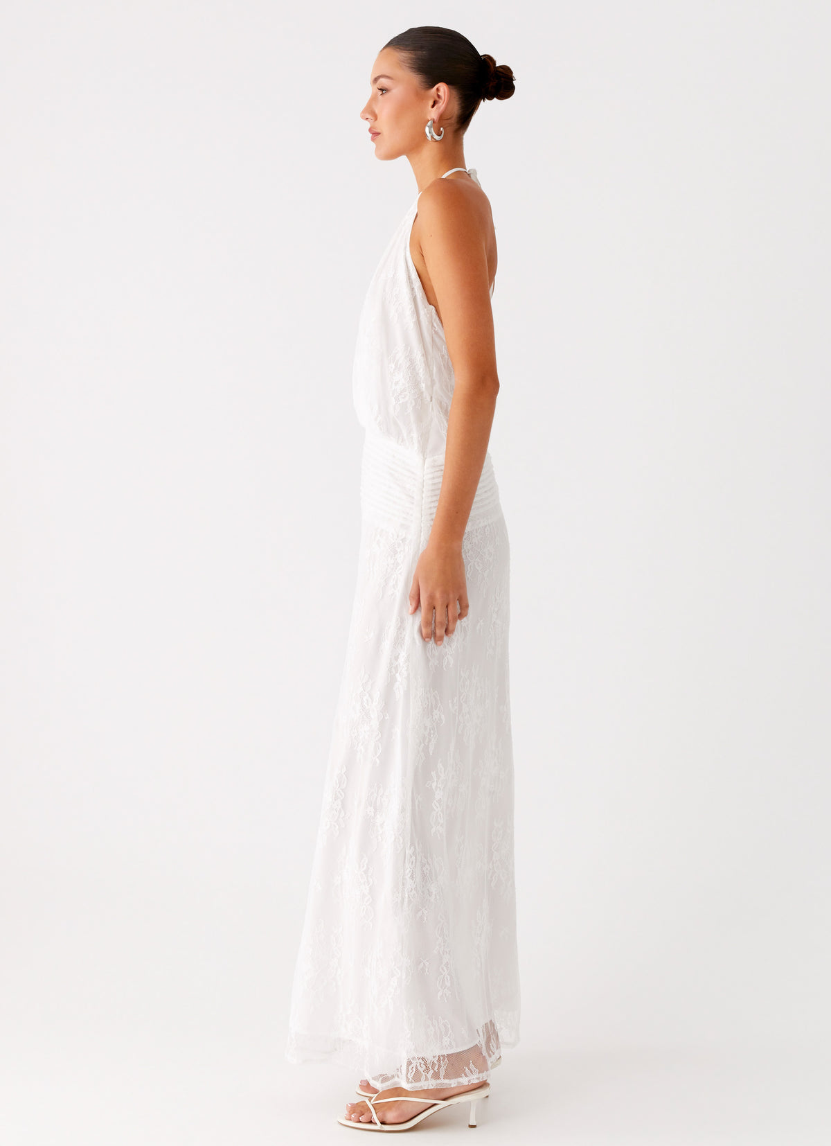 reinhart floral asymmetrical mesh dress white Hem Ruffle Midi quality mesh fabric Alice Floral Asymmetrical Maxi Dress