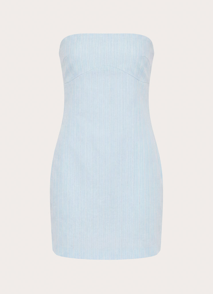 Reinna Cotton Strapless Mini Dress - Baby Blue Stripe