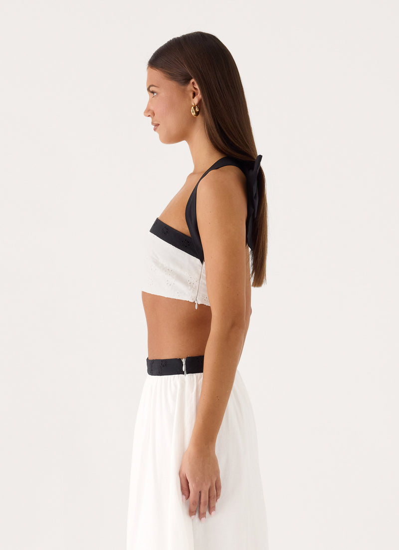 Ribbon Theory Halter Top - Ivory/Black