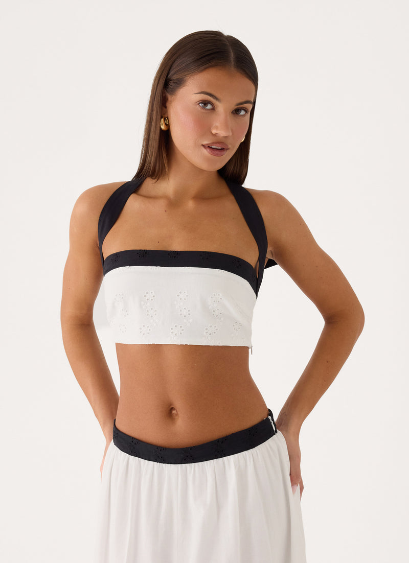 Ribbon Theory Halter Top - Ivory/Black