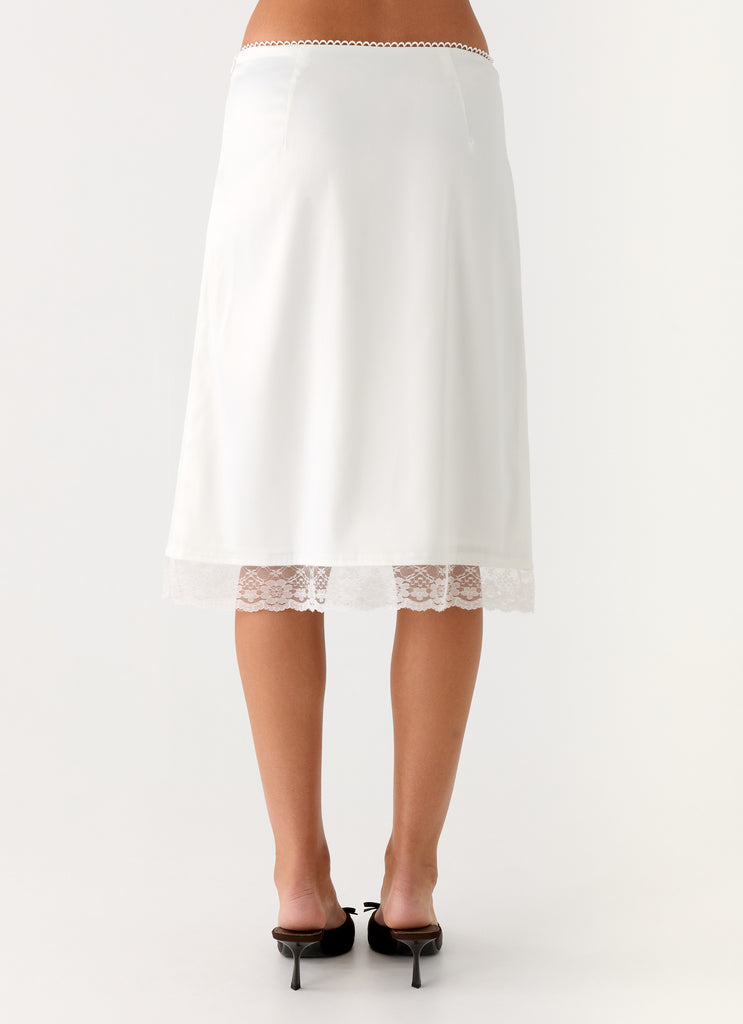 Rina Low Rise Satin Midi Skirt - White
