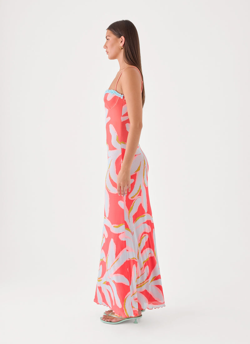 Riviera Muse Maxi Dress - Coral Palm Print