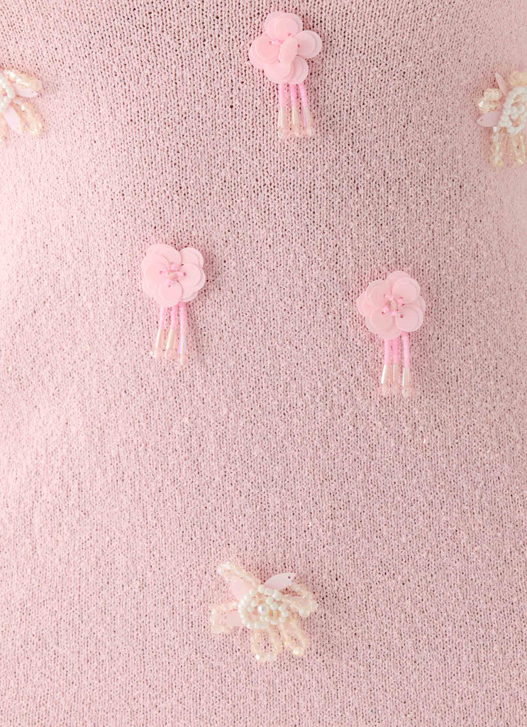 Roa Embellished Knit Mini Dress - Pink