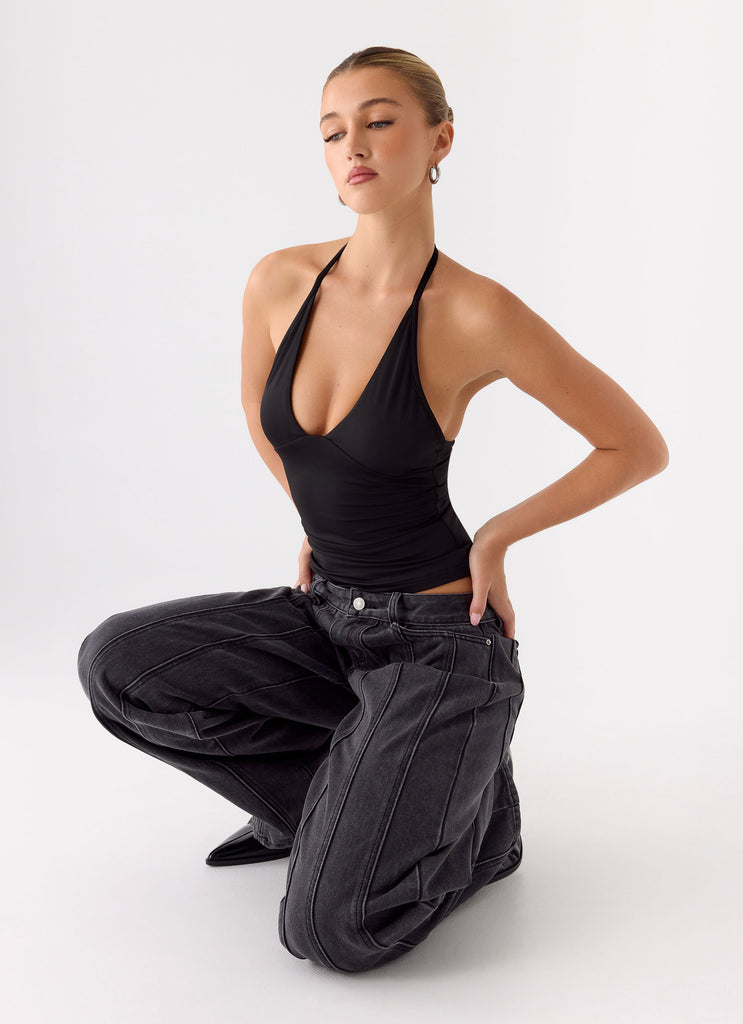 Roll Out Halter Top - Black