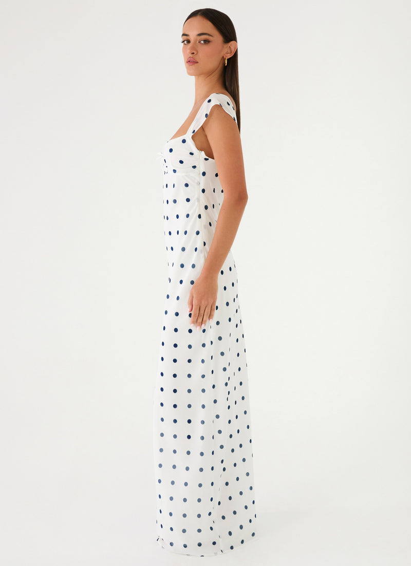 Roma Notte Maxi Dress - Porcelain Blue Polka Dot