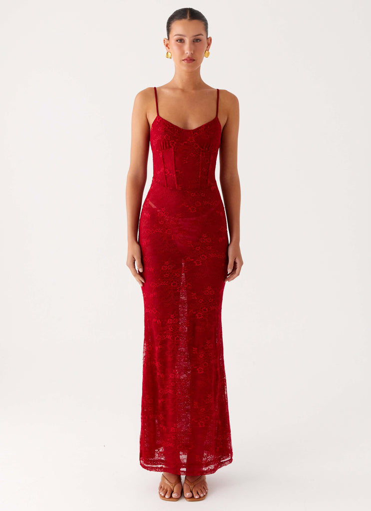 cause for commotion red pleated bustier maxi dress Red Pleated Bustier Maxi Dress | Womens | Medium (Available in L) | 100% Polyester