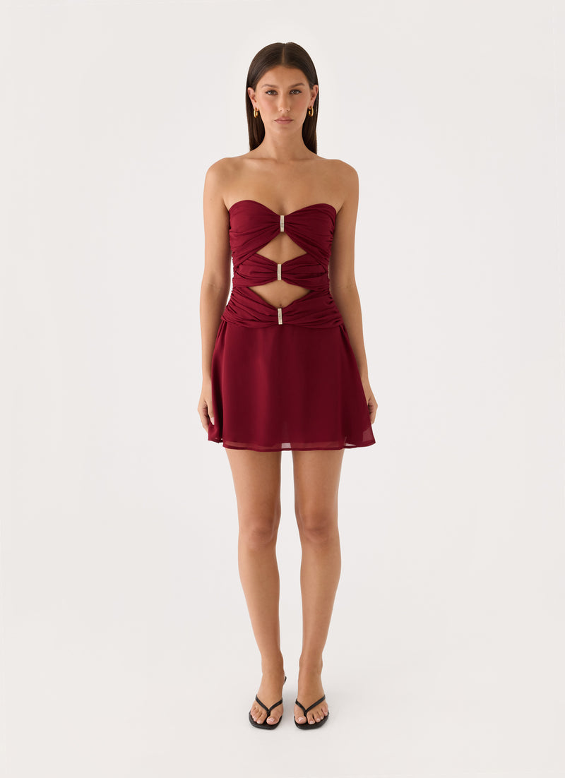 Rossie Strapless Mini Dress - Burgundy