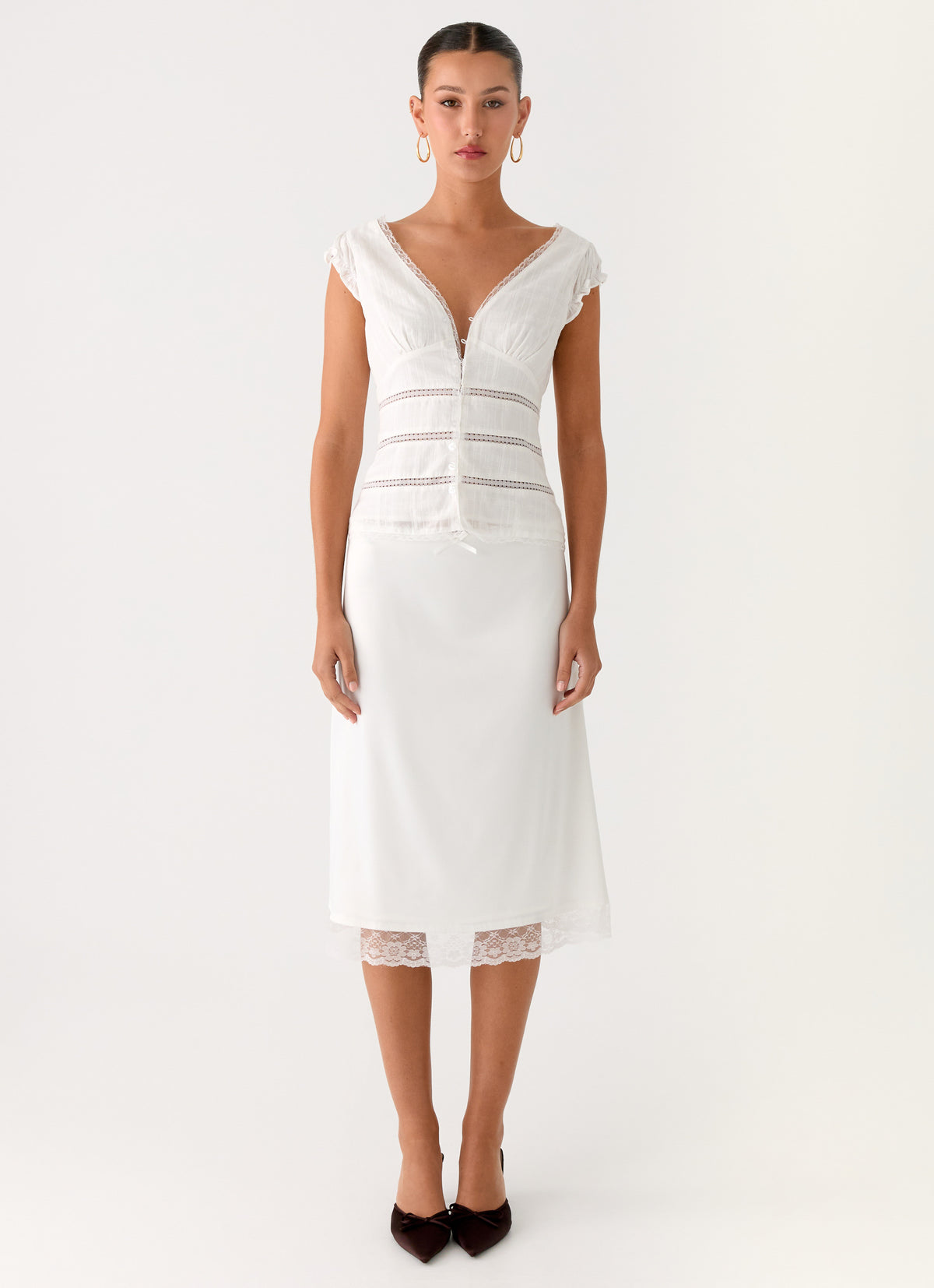 Ruann Lace Trim Top - White