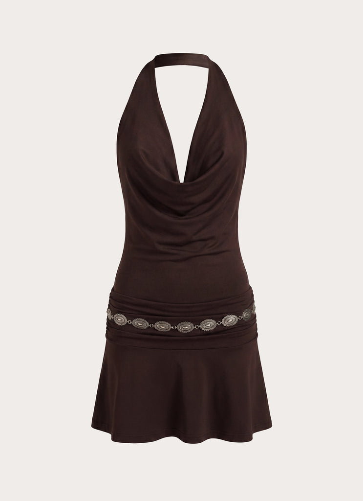 Rude Love Belt Mini Dress - Chocolate