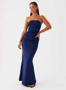 Womens Rudy Maxi Dress in the colour Navy in front of a light grey background