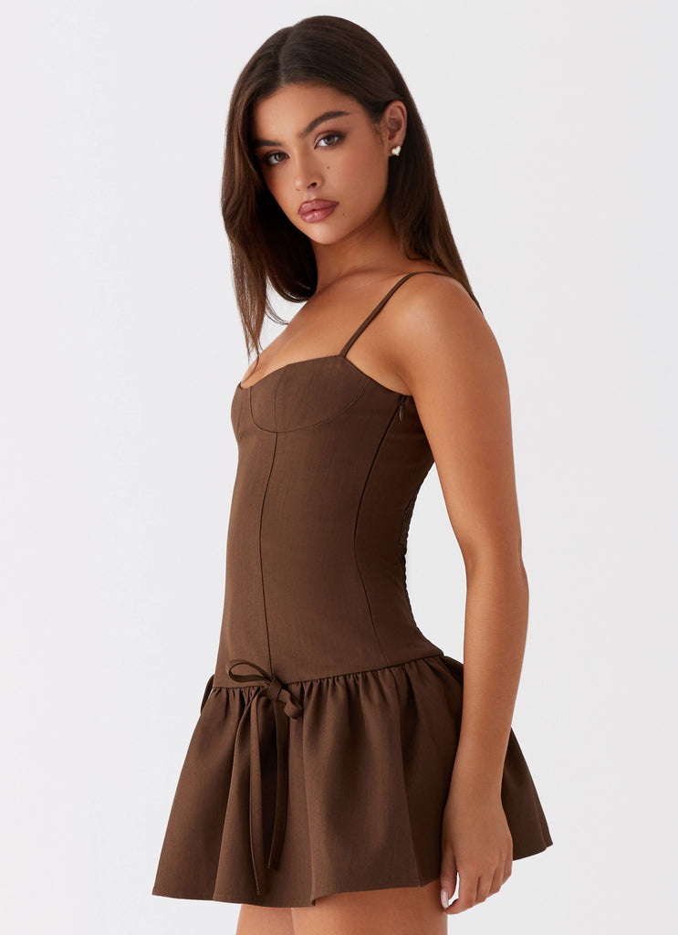 marks mini dress in chocolate brown Miss Selfridge spun milkmaid mini dress in chocolate polka dots